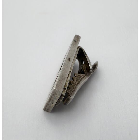 Vintage 1950s MCM Sterling Silver Tie Clip Abstract Niello Fish Eye Design - Picture 3 of 8